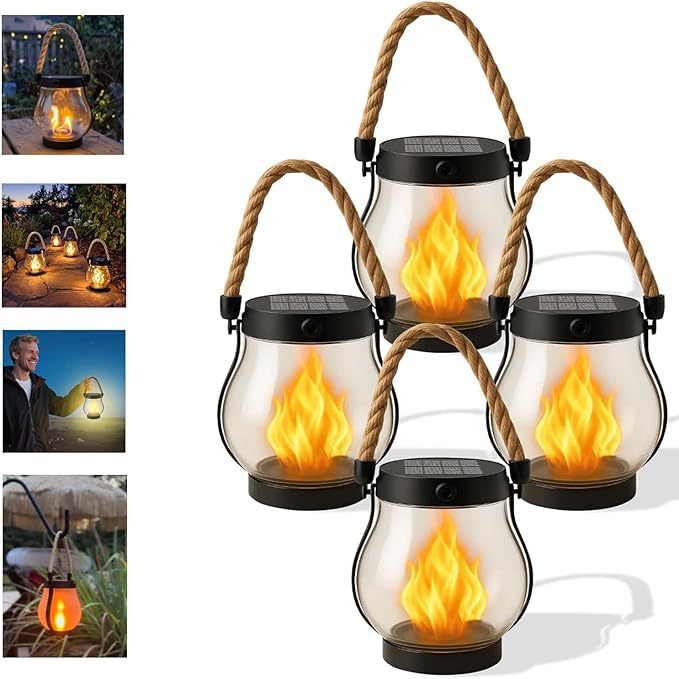 Cross border solar flame lamp hemp rope lantern courtyard garden decoration Mason lamp solar USB courtyard lamp