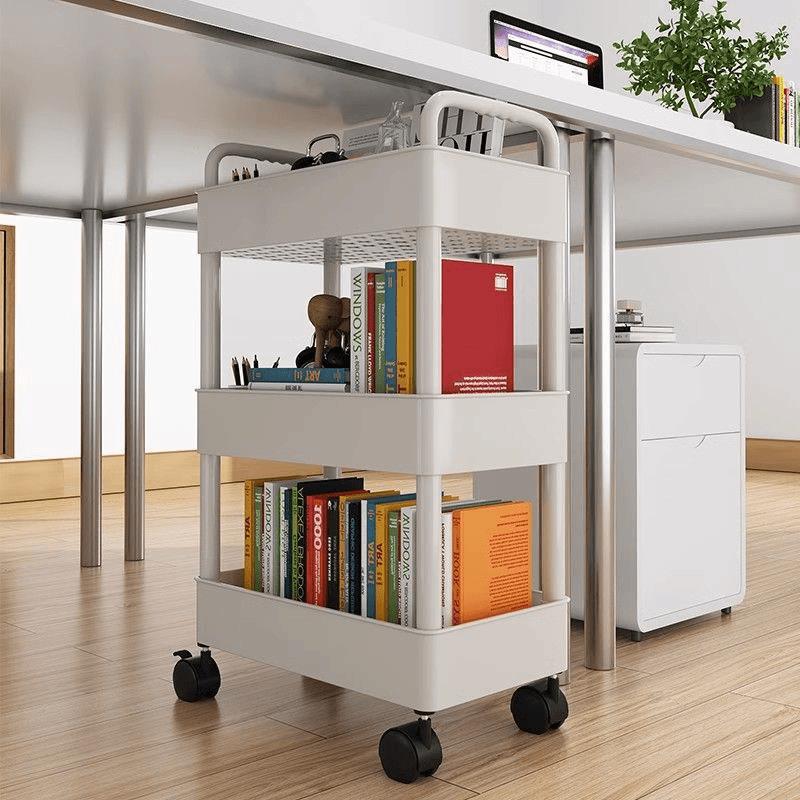 Office workstations, under desk bookshelves, storage racks, bedside bookshelves, mobile storage, wheeled snack carts, floor standing