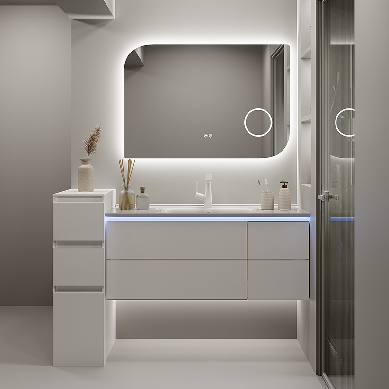 Single edge cabinet, narrow edge side cabinet, solid wood floor standing cabinet, half wall cabinet, double drawer storage, Meijia bathroom 302