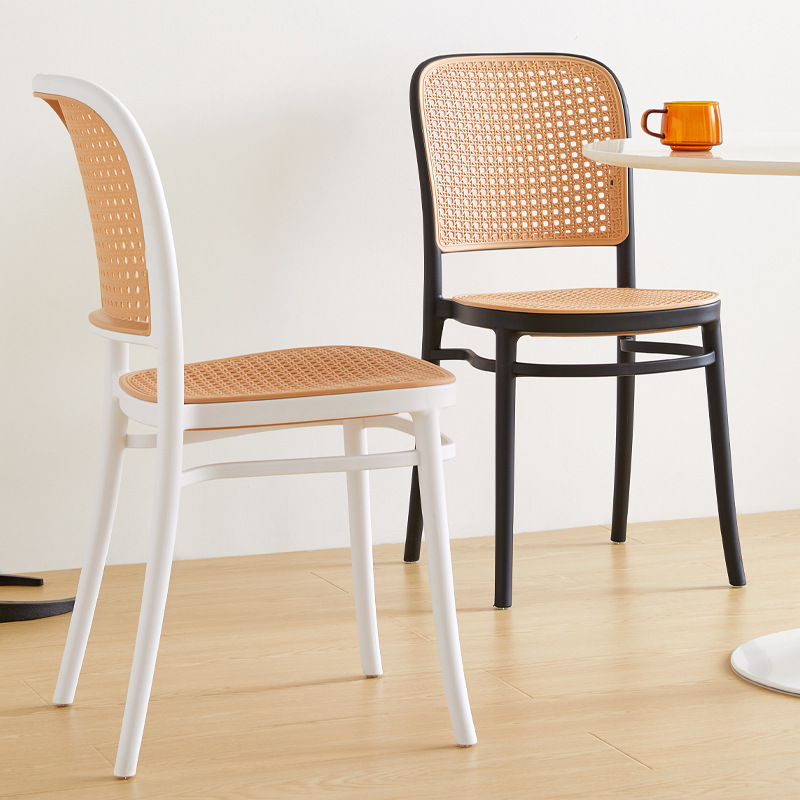 Modern minimalist plastic wicker chair for home dining, stackable backrest chair, Nordic vintage chair, restaurant hollowed out chair