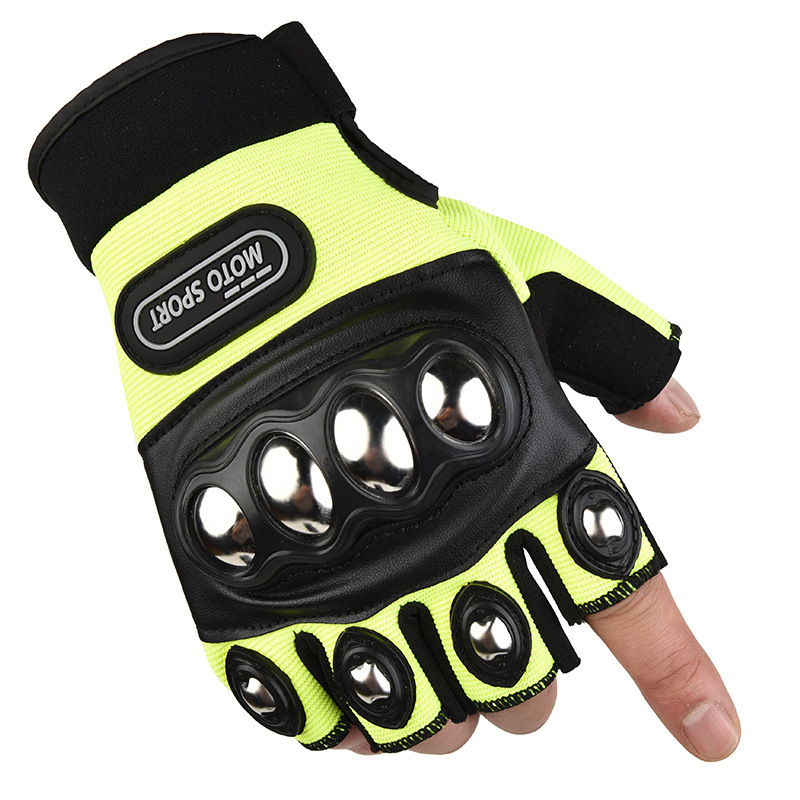 Motorcycle anti fall stainless steel hard shell half finger riding gloves for men's mountain bike riding equipment gloves
