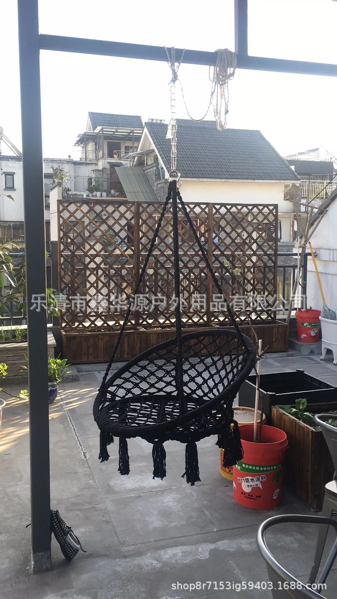 Подвесное кресло-гамак с кисточками из хлопкового каната