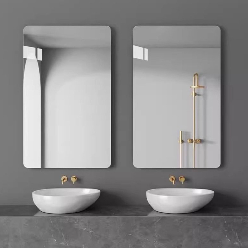 Glass bathroom mirror, wall mounted self-adhesive bathroom, washroom, washbasin, real wall mounted, non perforated lens