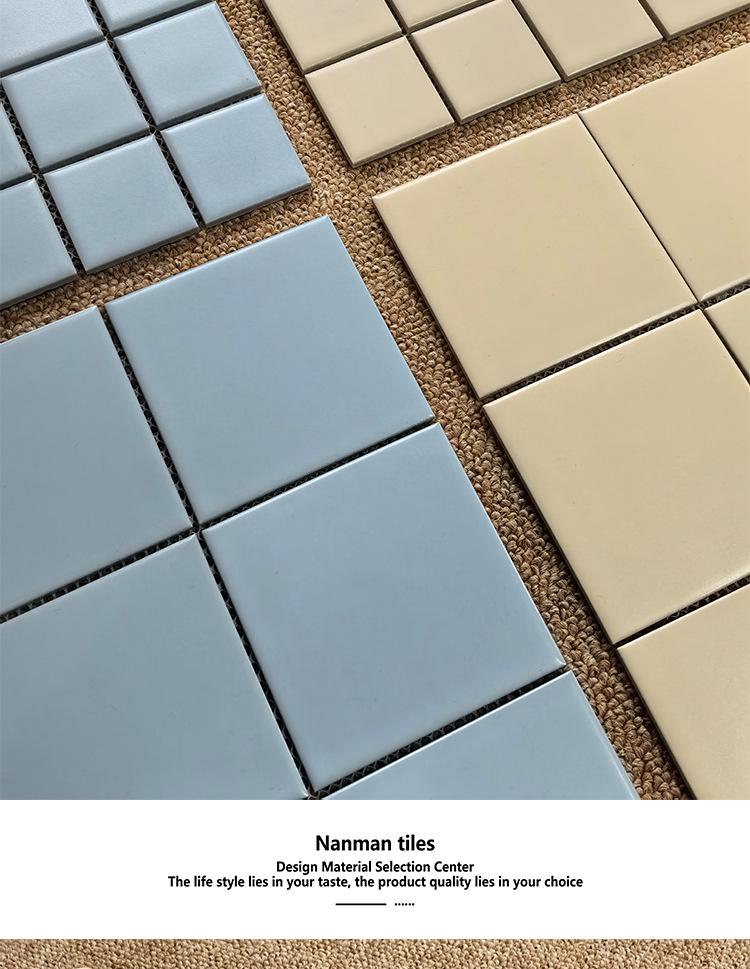 Sky blue checkered mosaic tiles, Japanese style bathroom, kitchen, bathroom wall tiles, creamy beige square tiles