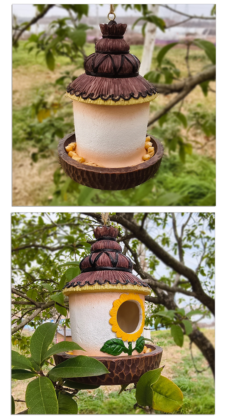 Cross border resin hummingbird house decoration garden courtyard haystack bird house resin handicrafts ornaments natural bird nest feeding