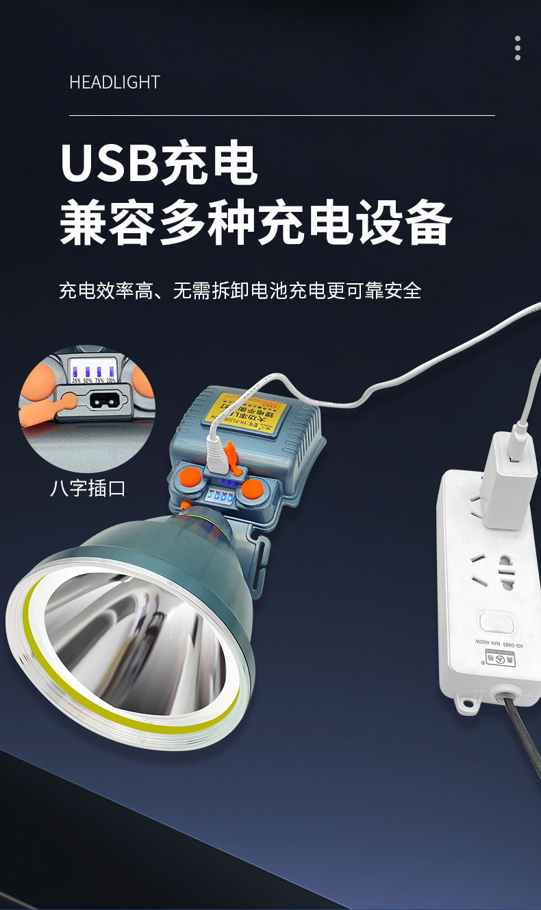 工厂批发超亮耀火头灯 感应白光黄光钓鱼灯激光炮长续航LED手电筒
