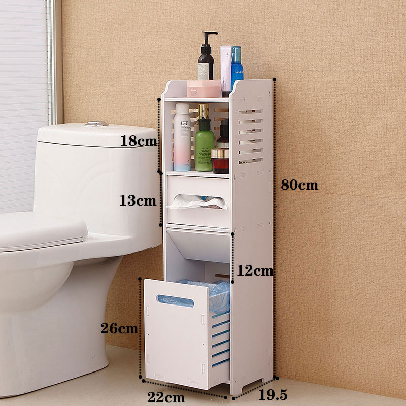 Bathroom side cabinet, toilet side cabinet with garbage bin, bathroom crevice shelf, toilet storage, waterproof storage cabinet