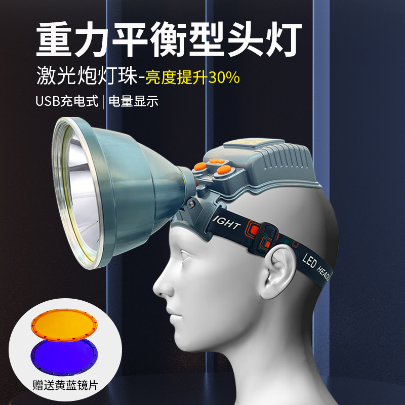 工厂批发超亮耀火头灯 感应白光黄光钓鱼灯激光炮长续航LED手电筒