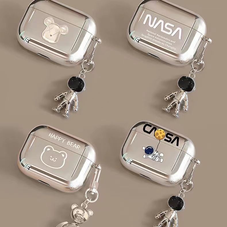 Suitable for Apple Pro2 earphone case electroplated soft shell earphone case suitable for AirPods 2 generation teddy bear pendant earphone case