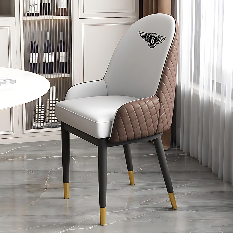 Italian minimalist metal mahjong hall chairs, dining chairs, sedentary backrests, hotel restaurant furniture, leather high backrests