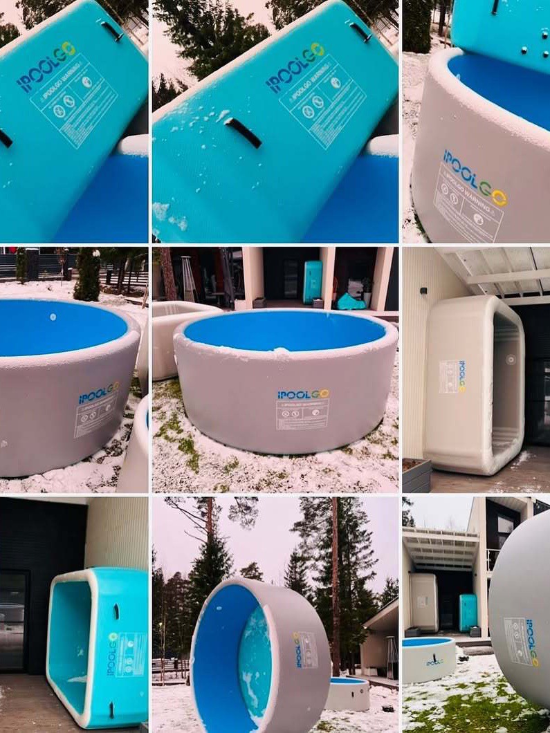 IPOOLGO double-layer inflatable brushed swimming pool circular PVC new technology with gray exterior and blue interior, novel and thickened swimming pool