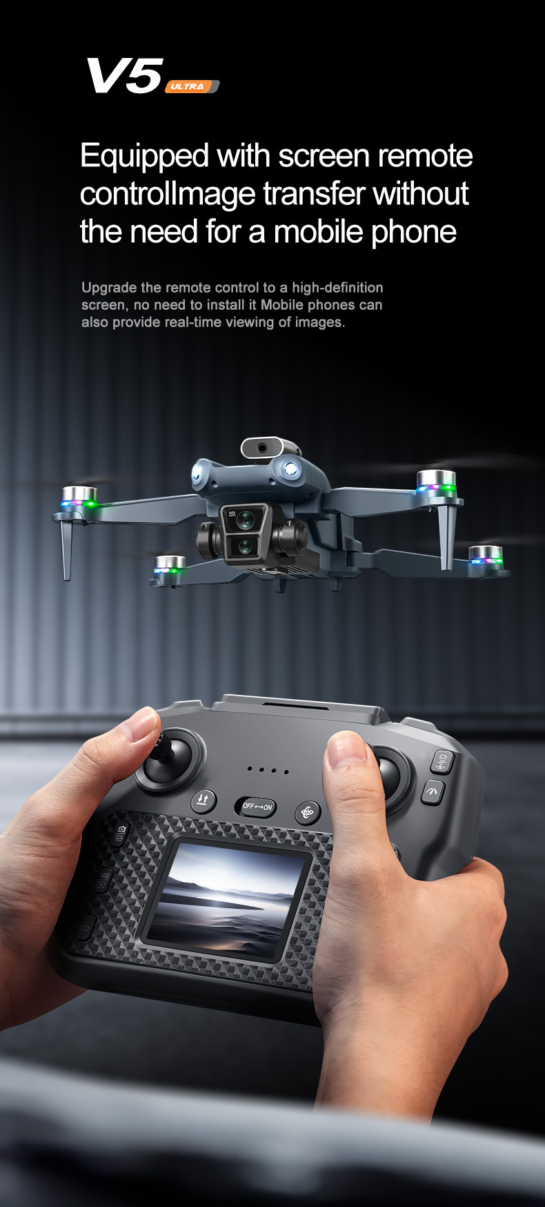 Cross border V5 unmanned aerial vehicle dual camera aerial photography with screen remote control aerial photography aircraft folding remote control aircraft