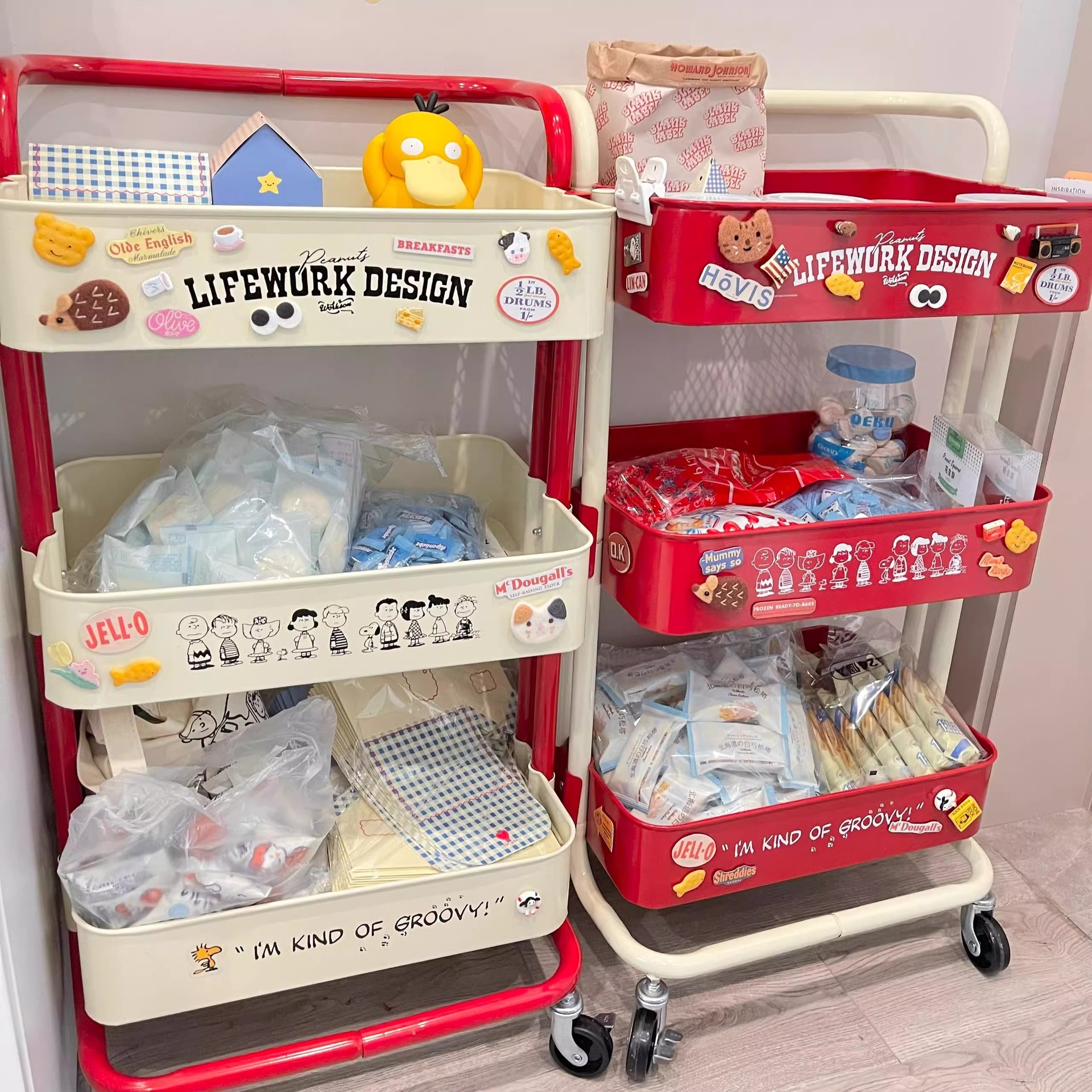 Small cart storage rack, floor standing multi-layer movable living room kitchen storage rack, dormitory snack storage cart wholesale