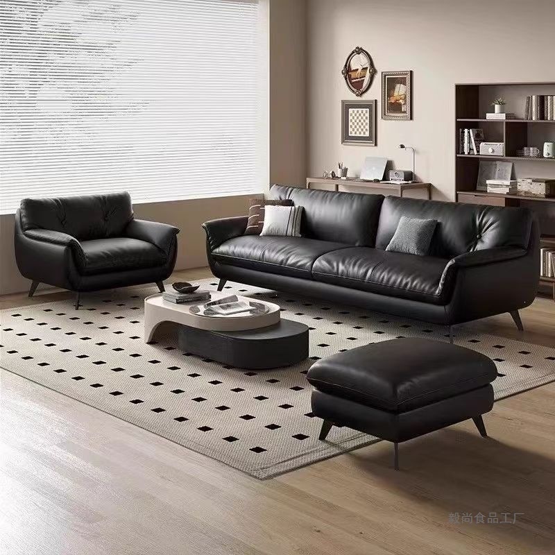 Retro style genuine leather small sofa, retro cat claw leather sofa, solid wood sofa, Italian style small-sized living room straight row sofa