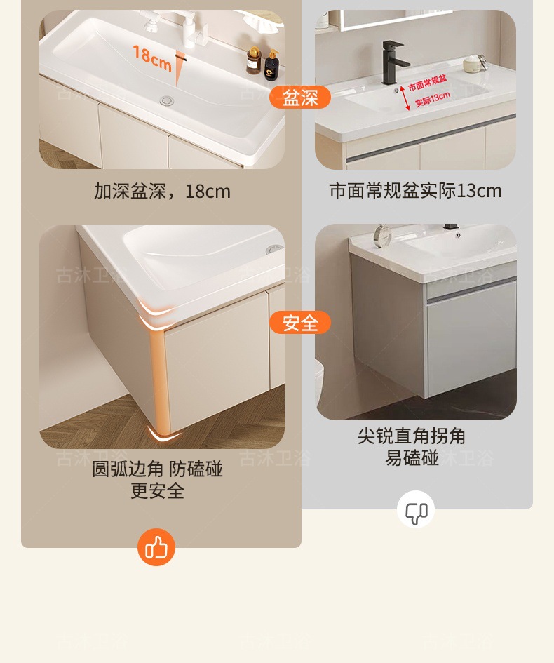Honeycomb aluminum bathroom cabinet deepened 18cm ceramic integrated basin bathroom waterproof washing and hand washing integrated basin combination