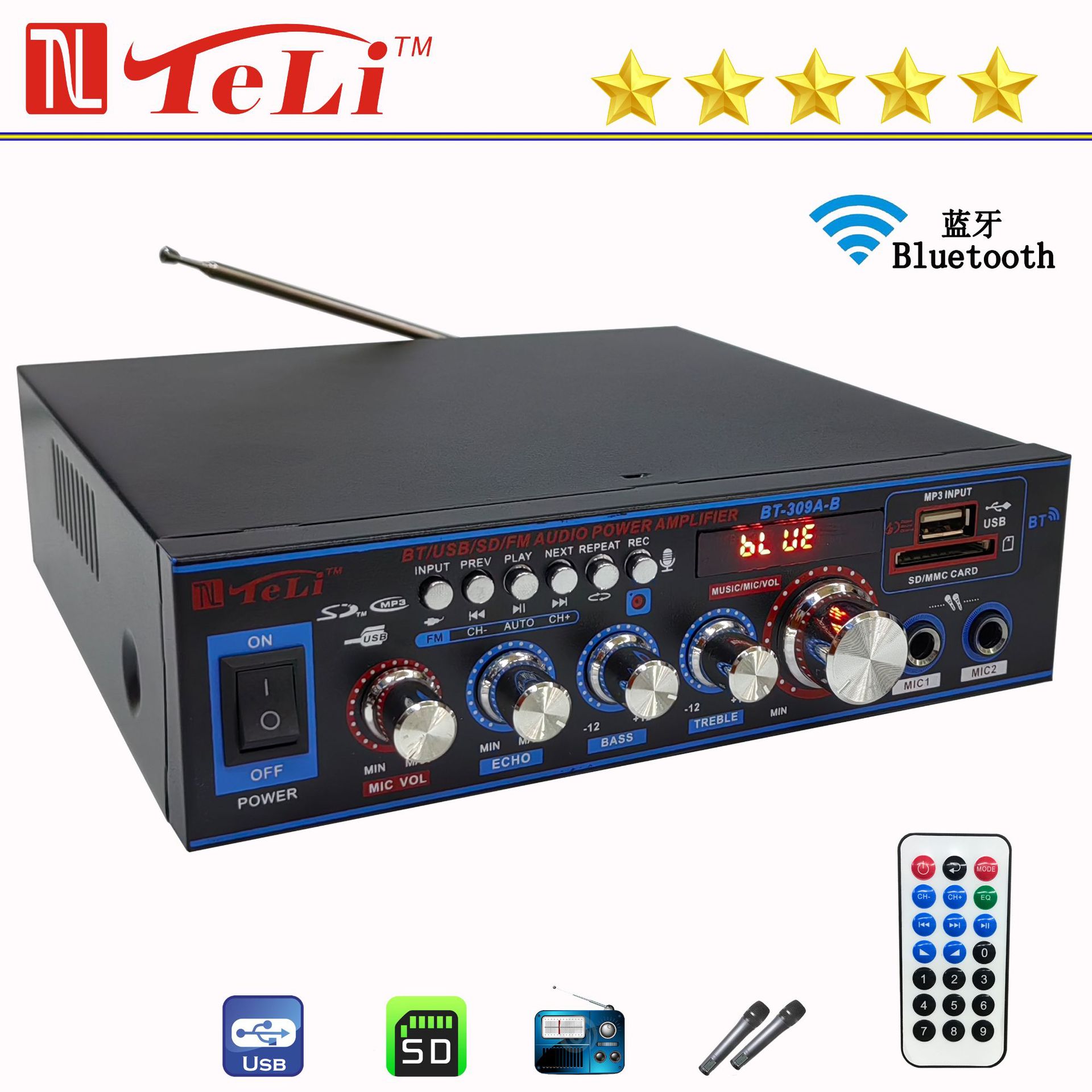 Усилитель HiFi с Bluetooth и USB BT-309A-B