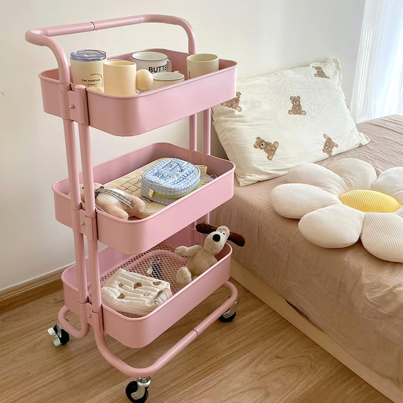 Small cart storage rack, floor standing multi-layer movable living room kitchen storage rack, dormitory snack storage cart wholesale