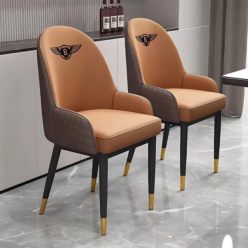 Italian minimalist metal mahjong hall chairs, dining chairs, sedentary backrests, hotel restaurant furniture, leather high backrests