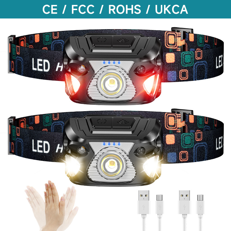 LED induction headlight with long battery life, strong light, USB charging, fishing mini red bald head, wearable outdoor cycling work light