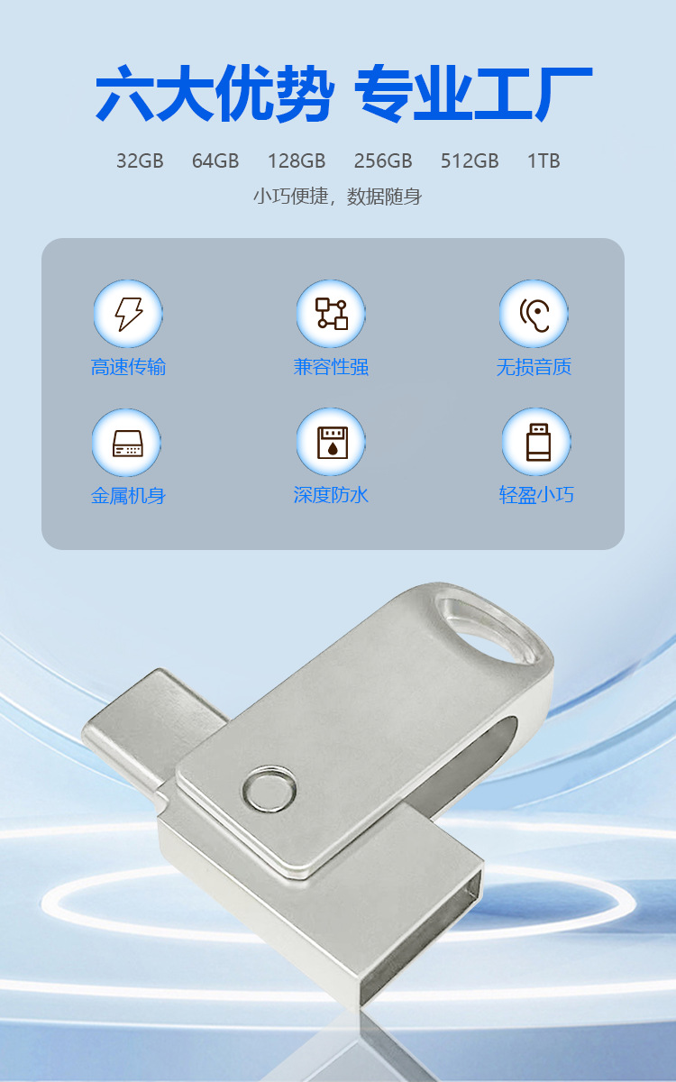 Type-C dual storage drive for mobile phones and computers USB 2.0 rotating large capacity USB flash drive 64GB