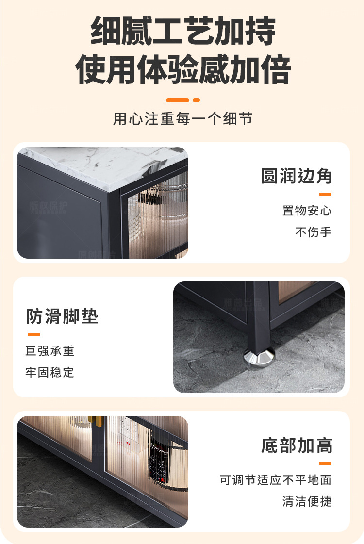 岩板厨房置物架落地多层储物柜靠墙一体橱柜多功能餐边柜收纳柜子