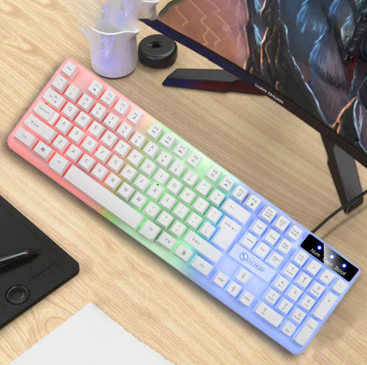 Docton Suspended Rainbow Backlight Computer USB Wired Keyboard and Mouse Set DIY Installation and Configuration