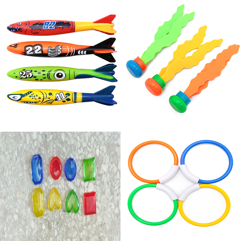 Cross border Amazon diving toys children's swimming pool treasure hunt diving torpedo water ring diamond water play set toys