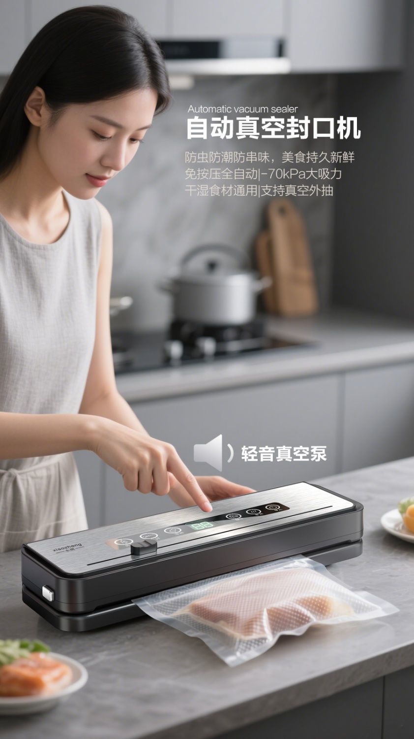 Imported stainless steel sterilization fully automatic vacuum sealing machine from Japan for freshness preservation, household food packaging sealing and plastic sealing machine