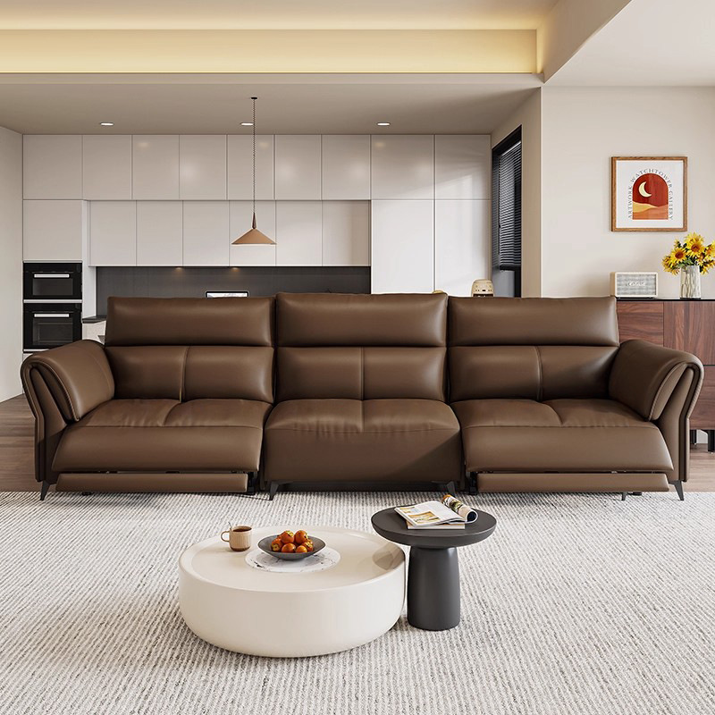 Zero wall electric function leather sofa living room Italian style light luxury top layer cowhide minimalist modern space sofa