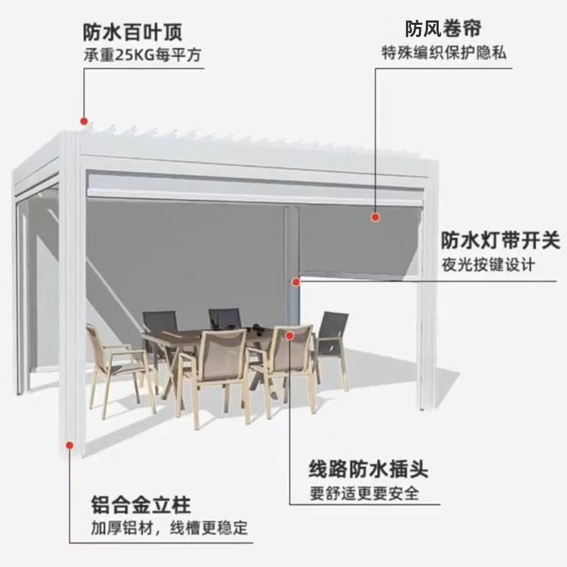 2 Courtyard Smart Electric Louver Replica Pavilion Villa Outdoor Sun Room Автоматическая флип-беседка.