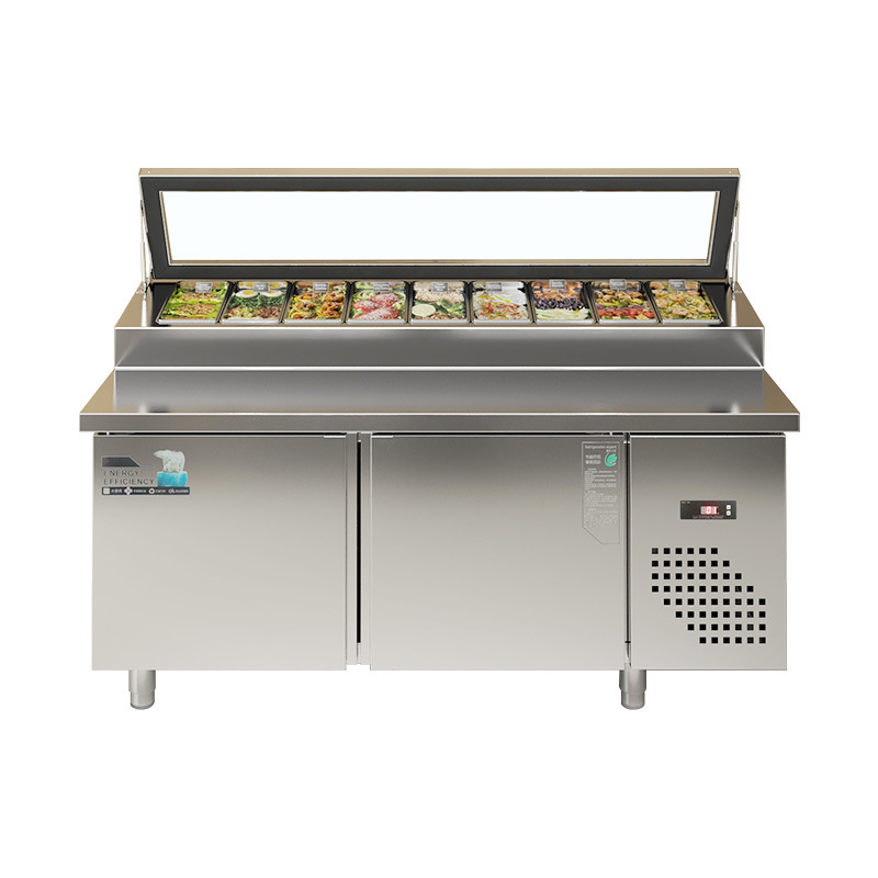 Salad table pizza commercial refrigerated salad table sushi fruit scoop operation table refrigerated workbench freezer display cabinet