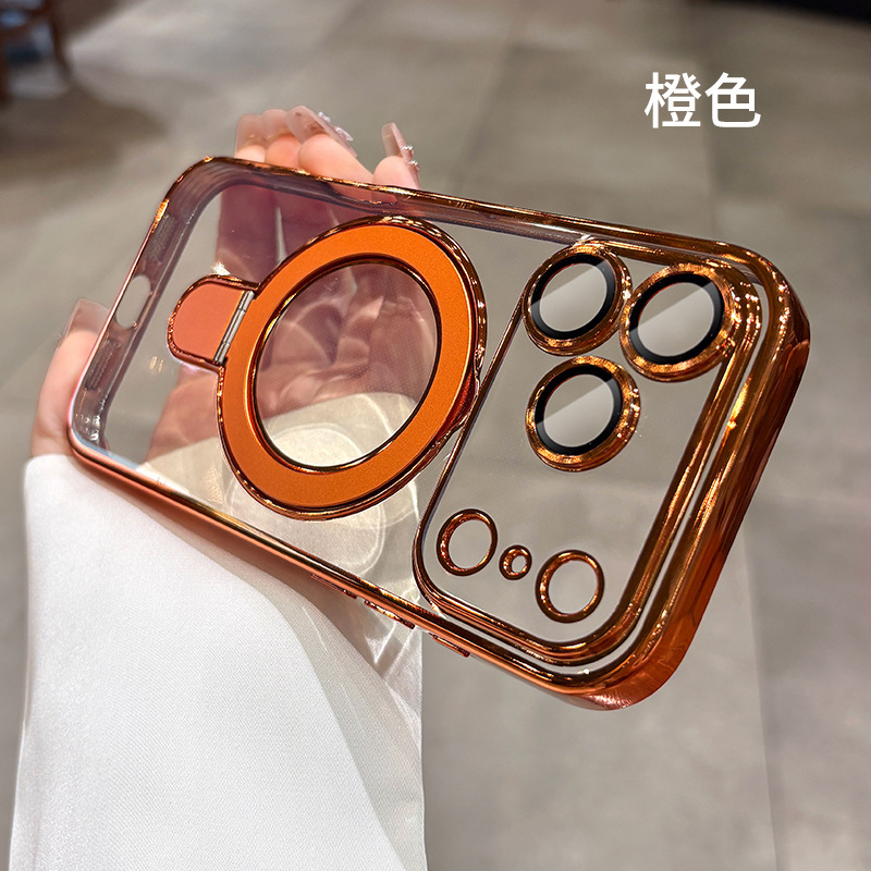 Suitable for iPhone 16 Promax phone case magnetic pivot bracket, Apple 17 transparent all inclusive anti drop 14 hard cover