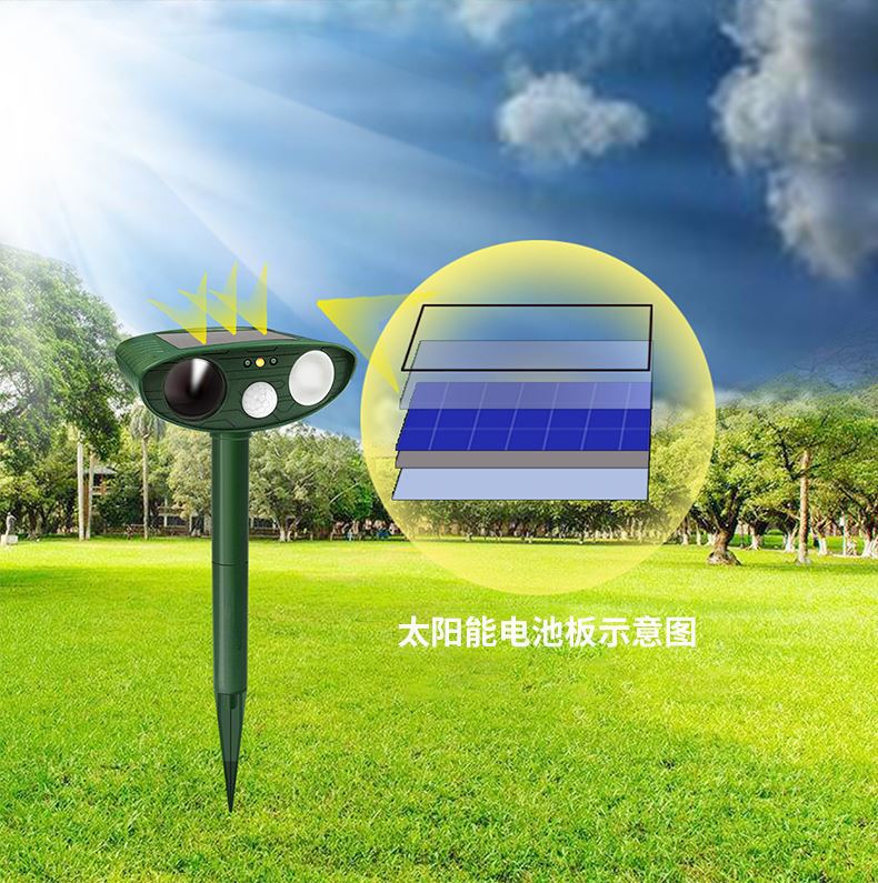 Multi functional outdoor solar ultrasonic animal repellent, mouse repellent, bird repellent, cat and dog repellent