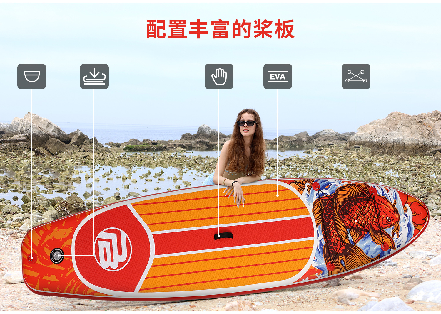 PICBOARD Inflatable Surfboard, Rowing Board, Water Sports Inflatable Paddle Board, Standing Inflatable Sup Board, Paddle Board