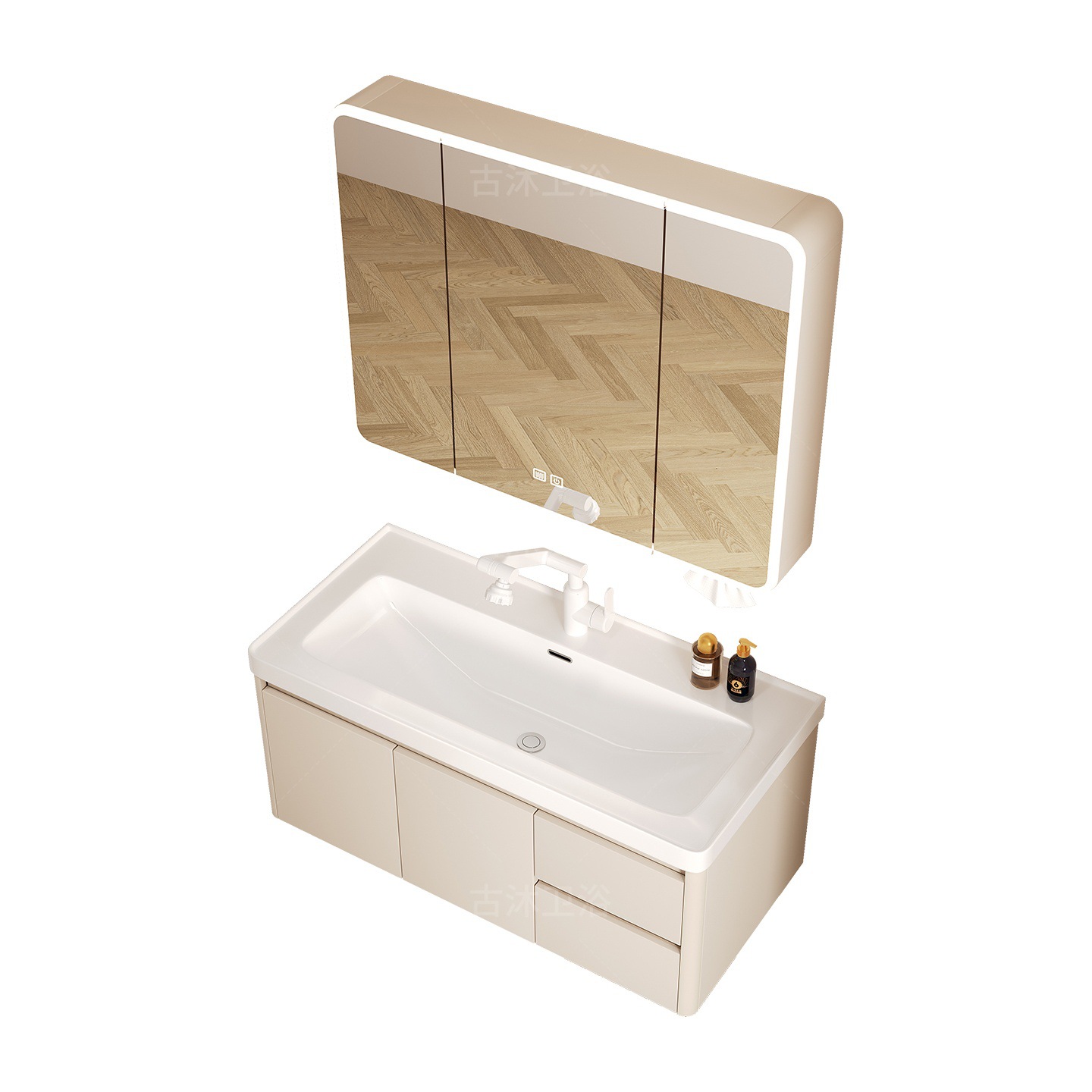 Honeycomb aluminum bathroom cabinet deepened 18cm ceramic integrated basin bathroom waterproof washing and hand washing integrated basin combination