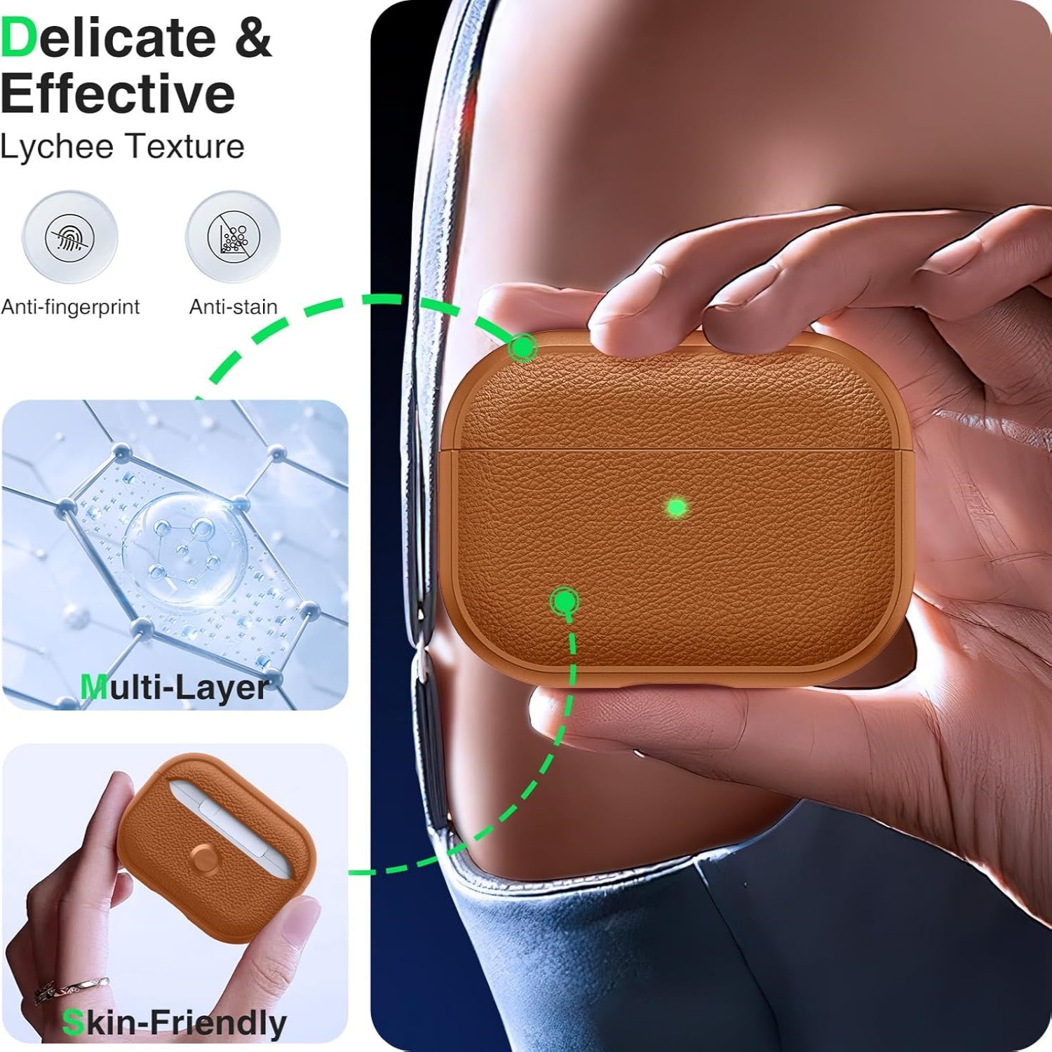Simple lychee patterned leather suitable for AirPods 4th generation protective case, 2nd and 3rd generation Pro2 Apple Bluetooth earphone case