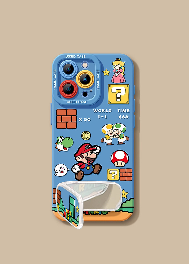 Blue Mario Apple 16 phone case, new iPhone 17 Promax mirror holder, 17air soft shell Pro