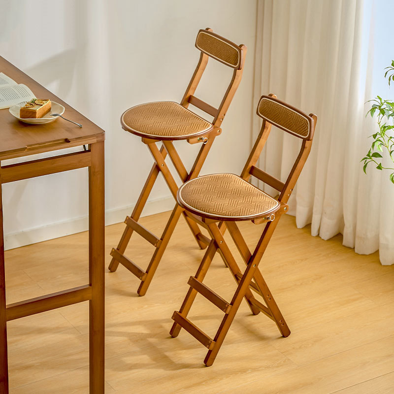 Foldable rattan bar chair, household high stool, kitchen bar stool, portable soft bag with backrest, restaurant chair