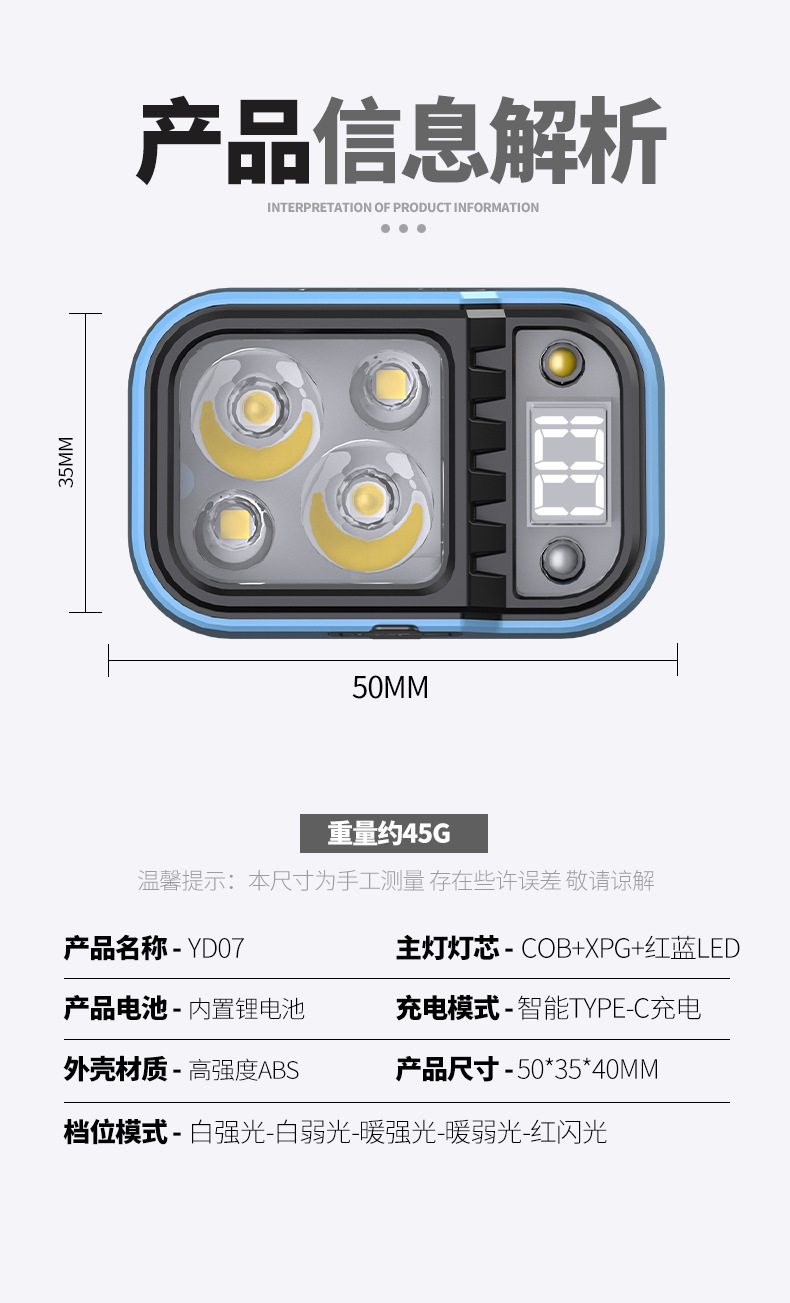 户外登山头戴式led头灯钓鱼专用高流明长续航野外强光感应头灯