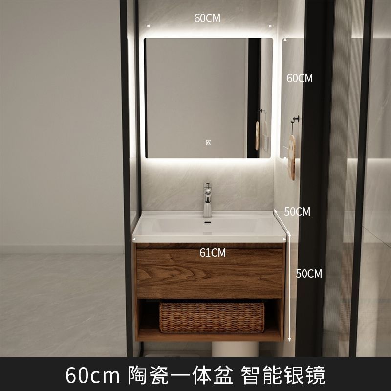 Light luxury black walnut color bathroom cabinet combination bathroom sink ceramic integrated washbasin sink sanitary ware