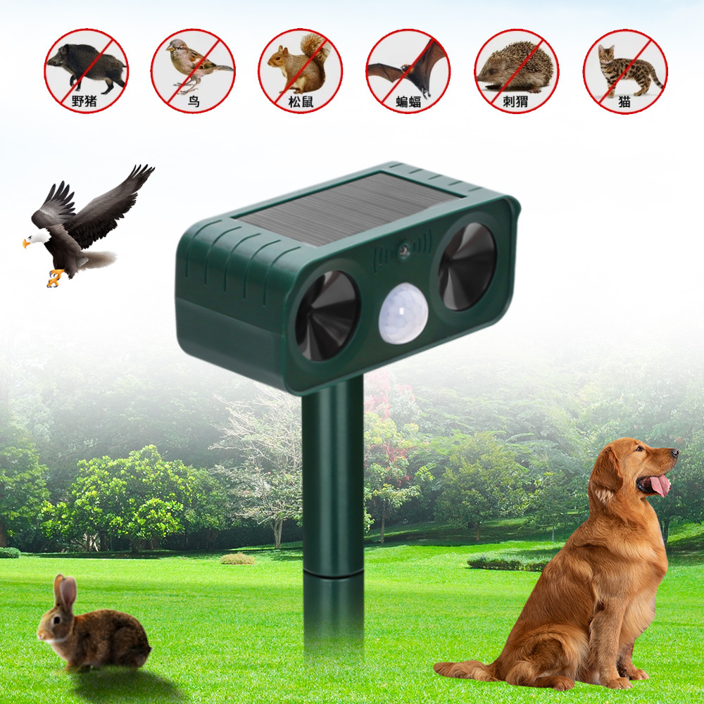 Multi functional outdoor solar ultrasonic animal repellent, mouse repellent, bird repellent, cat and dog repellent