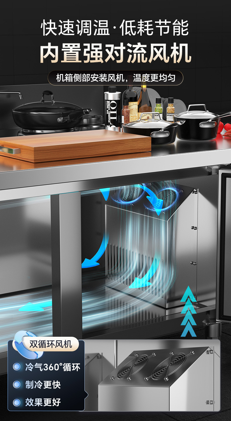 Grade 1 Energy Efficiency Full Steel Copper Tube Large Capacity Refrigeration and Freezing Operating Platform Flat Cooling Commercial Kitchen Equipment Refrigerator