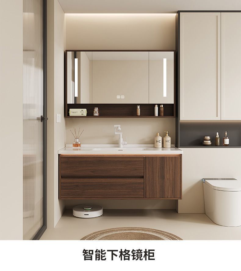 Walnut washbasin, bathroom cabinet, combination bathroom, hand washing and washing ceramic integrated washbasin, new Chinese style