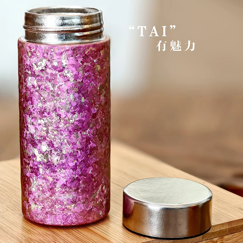 Pure titanium insulated cup, pocket cup, large ice flower portable water cup, 200ml ultra light titanium baby and children's gift