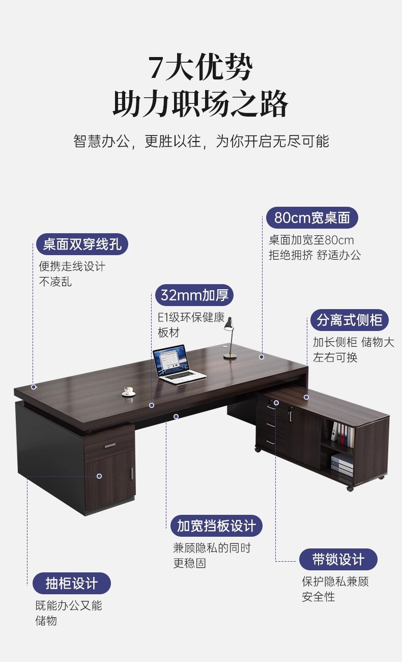 Office desk, boss's desk, office desk and chair combination, simple and modern, employee seat, single or double person, computer desk, workbench