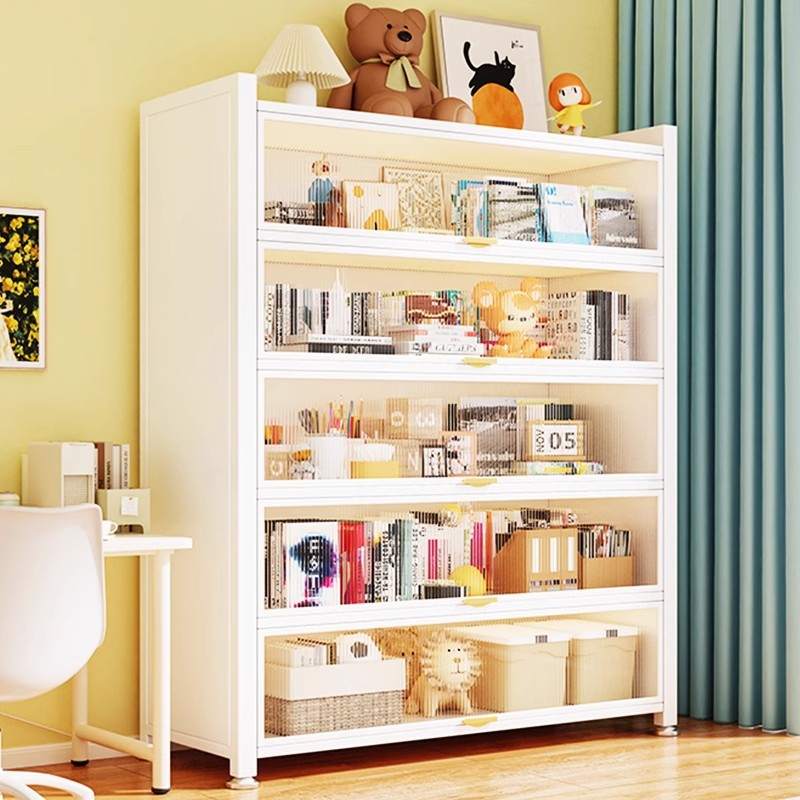 Steel Bookcase Storage Cabinet Integrated with Door Children's Bookshelf Dustproof Home Display Cabinet Floor Storage Rack Storage Cabinet