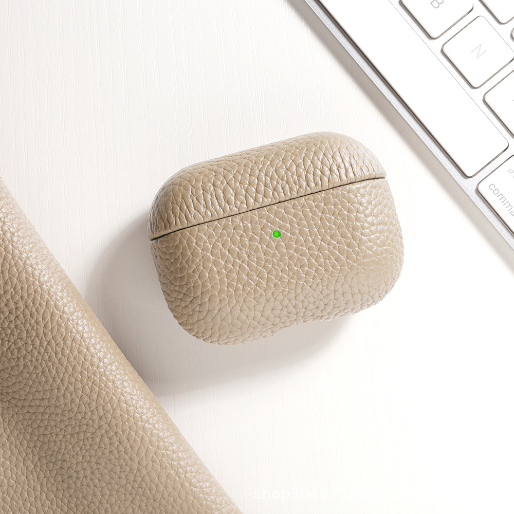 Spot Airpodspro3 protective case suitable for Apple earphones Airpods4 genuine leather lychee pattern earphone case