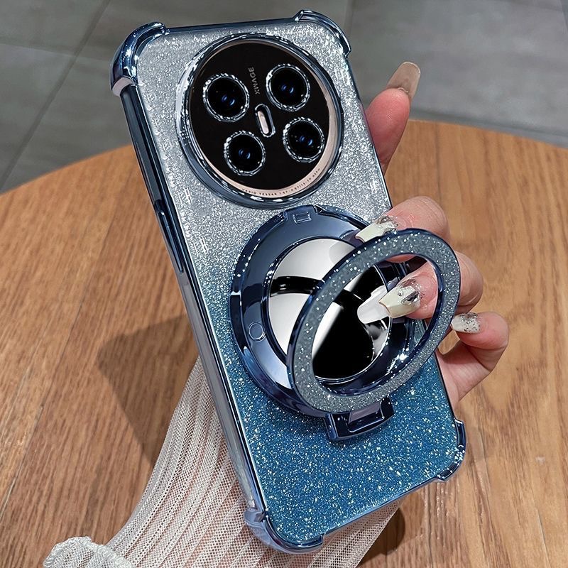 Suitable for Huawei Mate80 glitter anti drop phone case with makeup mirror holder magnetic suction lens film wholesale soft shell