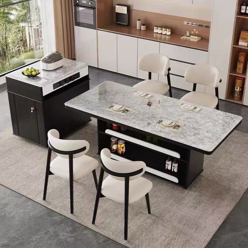 Light luxury ultra crystal island dining table with integrated retractable multifunctional household small unit modern kitchen bar table dining table