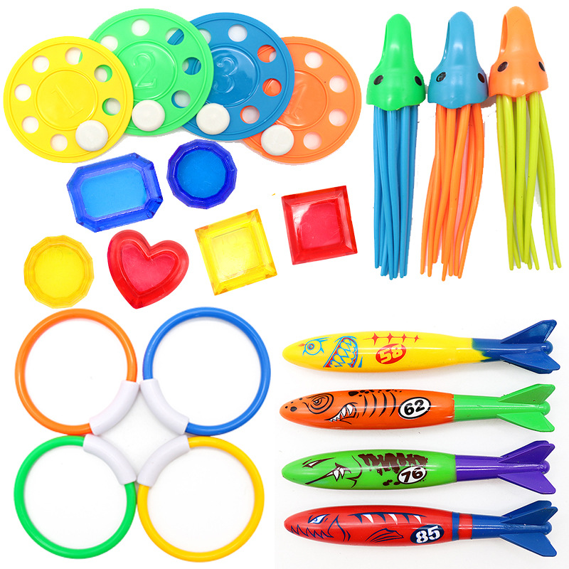 Cross border Amazon diving toys children's swimming pool treasure hunt diving torpedo water ring diamond water play set toys